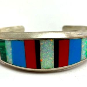 Vintage Navajo Sterling Gemstone Cuff Bracelet Sarah Curley